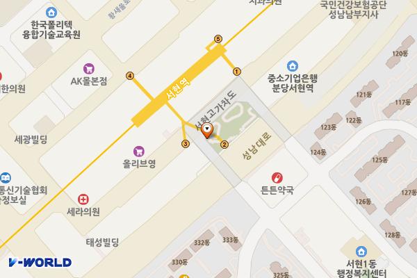 서현역환승공영주차장 위치 지도 — 경기도 성남시 분당구 황새울로360번길 43, 정산소, 화장실 (서현동)