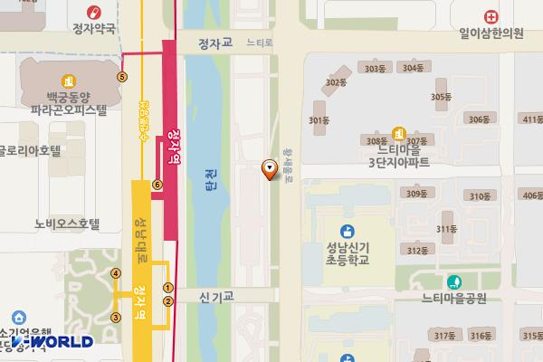탄천 우안2(정자물놀이장 앞) 위치 지도 — 경기도 성남시 분당구 정자동 120-1