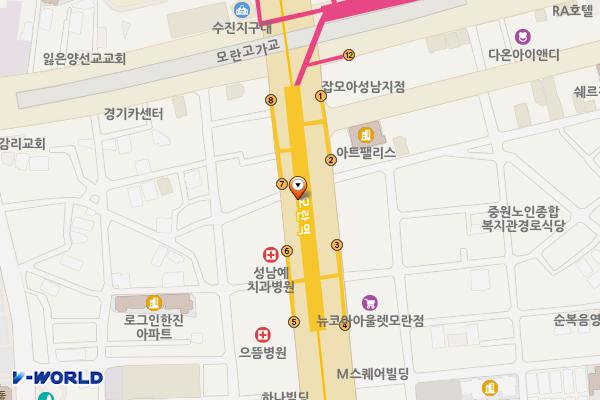 지하철 분당선 모란역 위치 지도 — 경기도 성남시 중원구 성남대로 지하 1147 (성남동)