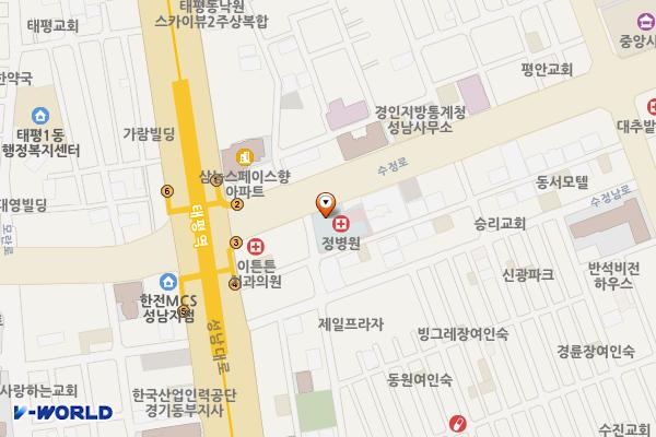 정병원 위치 지도 — 경기도 성남시 수정구 수정로 76 (수진동)