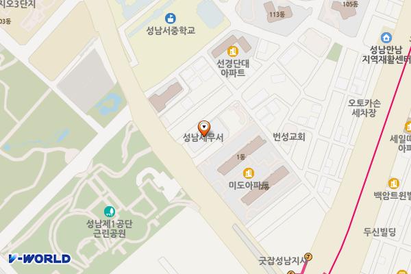 성남세무서 위치 지도 — 경기도 성남시 수정구 희망로 480, 성남세무서 (단대동)
