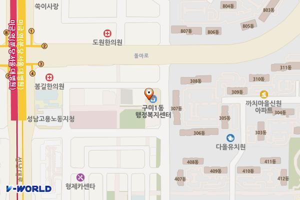 구미1동행정복지센터 위치 지도 — 경기도 성남시 분당구 돌마로90번길 8 (구미동)