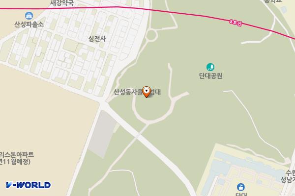 단대공원(물놀이장 위 방범초소 옆) 위치 지도 — 경기도 성남시 수정구 산성동 510