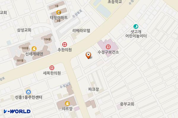 신흥시장 위치 지도 — 경기도 성남시 수정구 수정로214번길 6 (신흥동)