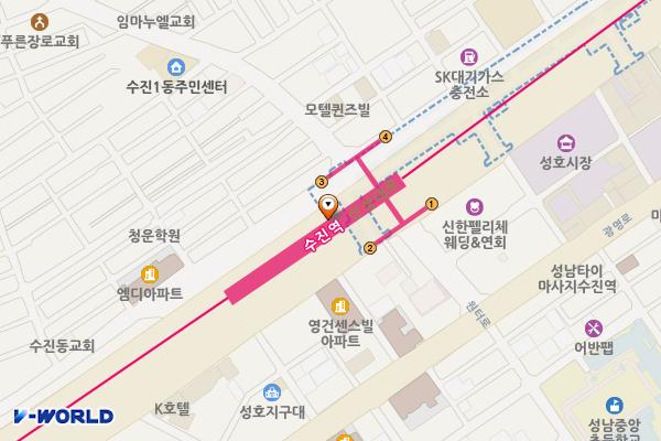 지하철 8호선 수진역 위치 지도 — 경기도 성남시 수정구 산성대로 B200
