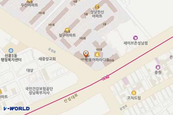 신동아파라디움상가 위치 지도 — 경기도 성남시 수정구 공원로 322 (신흥동, 신동아파라디움)