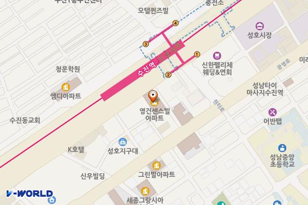 영건센스빌 위치 지도 — 경기도 성남시 중원구 산성대로 198, 영건센스빌 (성남동)
