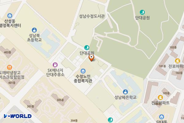 수정노인종합복지관(본관) 위치 지도 — 경기도 성남시 수정구 수정남로 268번길 28 (산성동)