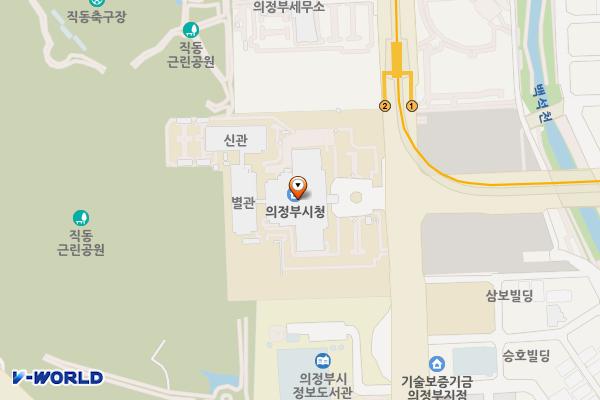 의정부시청 신관 2층 위치 지도 — 경기도 의정부시 시민로 1 (의정부동, 의정부시청)