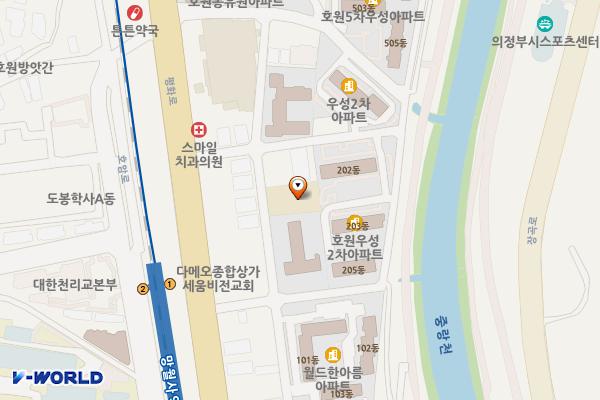 호원1동주민센터 1층 위치 지도 — 경기도 의정부시 평화로230번길 12-9 (호원동, 호원1동주민센터)