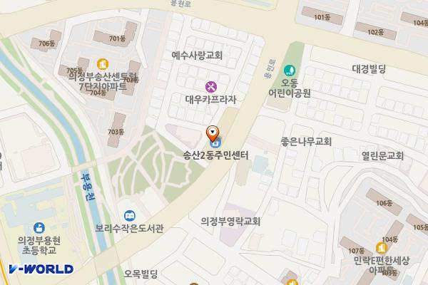 송산2동 주민센터 3층 위치 지도 — 경기도 의정부시 용민로 115 (민락동, 송산2동주민센터)