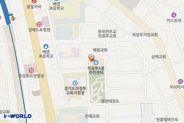 의정부1동주민센터 2층 위치 지도 — 경기도 의정부시 가능로152번길 14 (의정부동, 의정부1동주민센터)