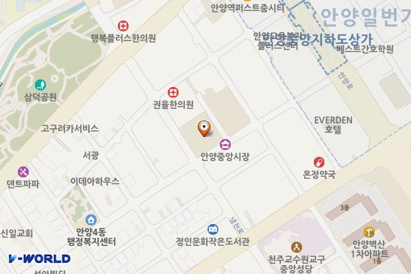 중앙시장 번영회 개방화장실 위치 지도 — 경기도 안양시 만안구 냉천로 196(안양동)