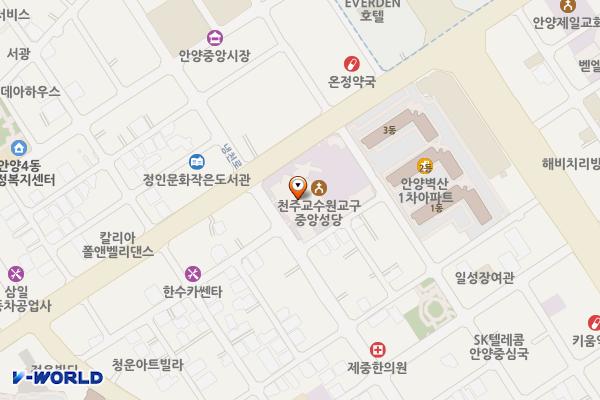 수원교구 중앙성당 위치 지도 — 경기도 안양시 만안구 장내로 116, 천주교수원교구중앙성당 (안양동)