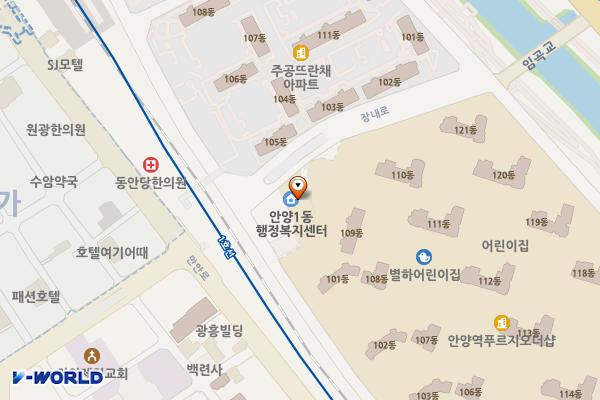안양1동 행정복지센터 공중화장실 위치 지도 — 경기도 안양시 만안구 장내로 170