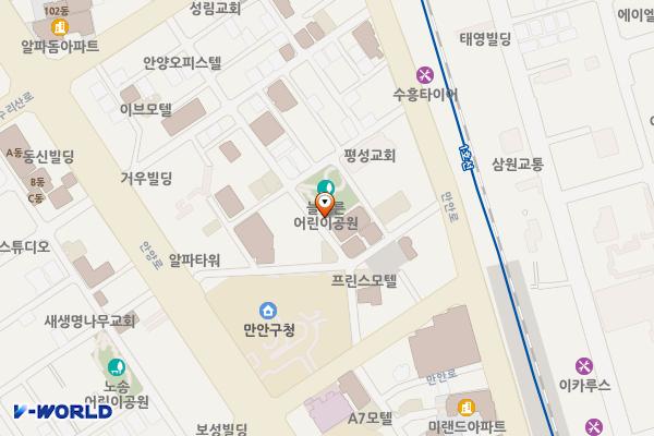 늘푸른어린이공원 공중화장실 위치 지도 — 경기도 안양시 만안구 수리산로48번길 43(안양동)