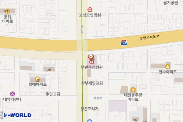 부천우리병원 위치 지도 — 경기도 부천시 오정구 소사로 726(원종동)