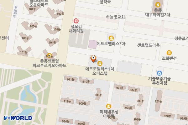 메트로팰리스1 A 위치 지도 — 경기도 부천시 원미구 소향로 197(중동)