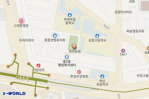 옥산어린이공원 위치 지도 — 경기도 부천시 원미구 옥산로113번길 38(중동)