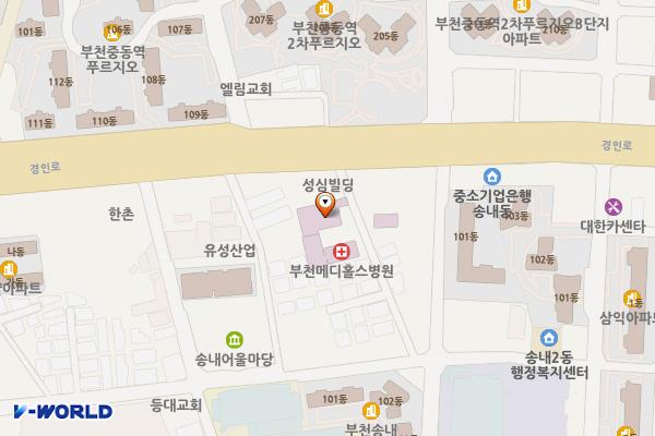 메디홀스요양병원 위치 지도 — 경기도 부천시 소사구 경인로110번길 14(송내동)