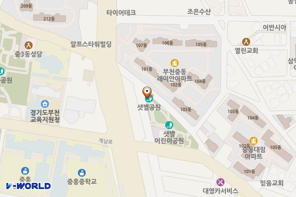 샛별어린이공원 위치 지도 — 경기도 부천시 원미구 신흥로276번길 22(중동)