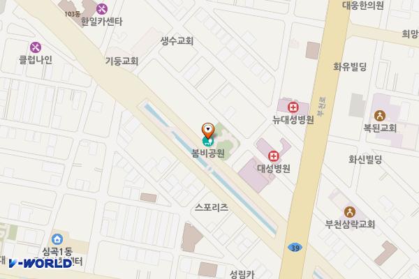 봄비어린이공원 위치 지도 — 경기도 부천시 원미구 부흥로 369(심곡동)