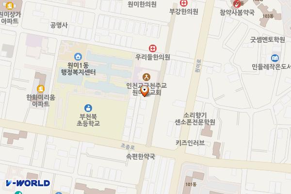 원미종합시장 고객지원센터 위치 지도 — 경기도 부천시 원미구 조종로49번길 21-3(원미동)