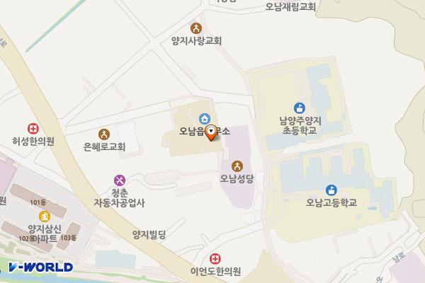 오남읍주민자치센터 3층 화장실 위치 지도 — 경기도 남양주시 오남읍 진건오남로 806-34 (양지리, 오남읍사무소)