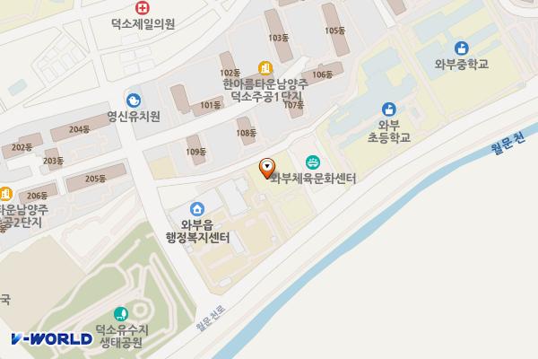 와부도서관 지상2층 위치 지도 — 경기도 남양주시 월문천로 43