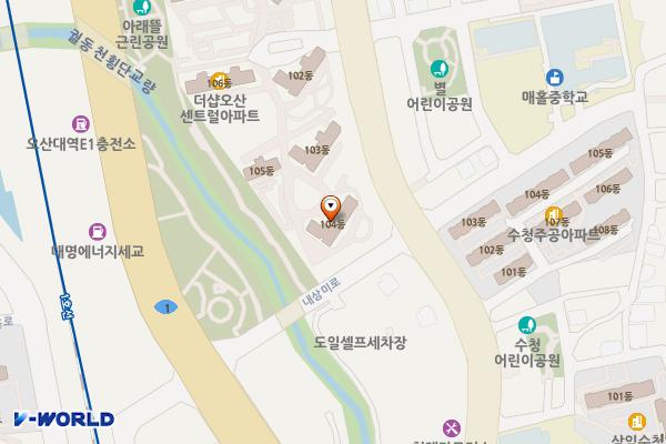 아래뜰공원 물놀이장 위치 지도 — 경기도 오산시 내삼미로 65