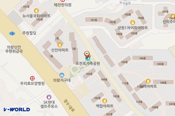 오전동 가족공원 위치 지도 — 경기도 의왕시 오전로 185, 오전로가족공원 화장실 (오전동)