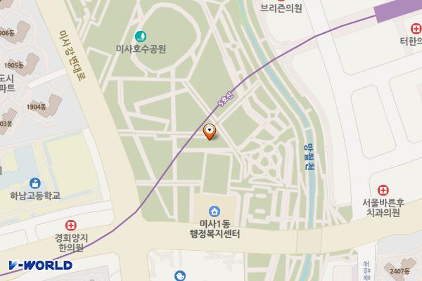 미사호수공원(미사1동행정복지센터인근) 위치 지도 — 경기도 하남시 미사강변대로 120