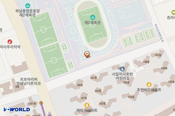 하남종합운동장 화장실(본부석2층) 위치 지도 — 경기도 하남시 아리수로 600