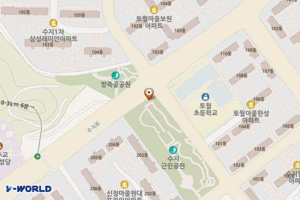 수지근린공원 공중화장실 위치 지도 — 경기도 용인시 수지구 수지로296번길 4 (풍덕천동)