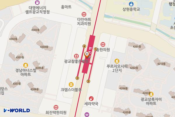 상현역 개방화장실 위치 지도 — 경기도 용인시 수지구 광교중앙로 지하312, 상현역 (상현동)