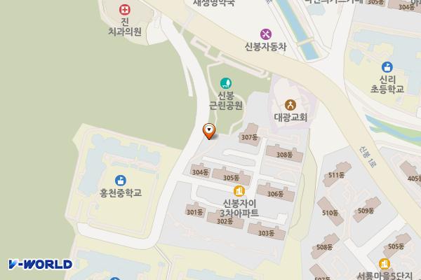홍천말근린공원 공중화장실 위치 지도 — 경기도 용인시 수지구 신봉1로71번길 23 (신봉동)
