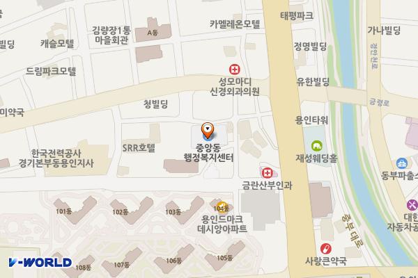 중앙동 행정복지센터 개방화장실 위치 지도 — 경기도 용인시 처인구 금령로90번길 3-20, 중앙동행정복지센터 (김량장동)