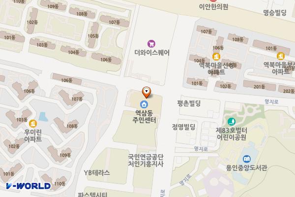 역북동 행정복지센터 개방화장실 위치 지도 — 경기도 용인시 처인구 명지로 16(역북동, 역북동행정복지센터)