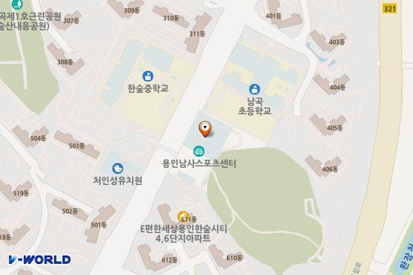 남사스포츠센터 개방화장실 위치 지도 — 경기도 용인시 처인구 남사읍 한숲로 100