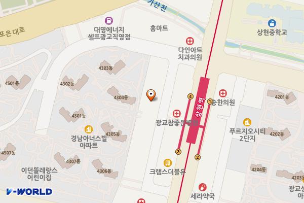 광교푸르지오시티1단지 개방화장실 위치 지도 — 경기도 용인시 수지구 광교중앙로295번길 21 (상현동)