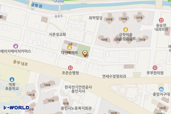 반디공원 공중화장실 위치 지도 — 경기도 용인시 처인구 중부대로1343번길 6-9 (김량장동)