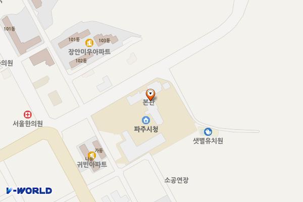 파주시청(본관,신관,민원동,복지동) 위치 지도 — 경기도 파주시 시청로 50