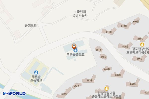 푸른솔중학교 화장실 위치 지도 — 경기도 김포시 김포한강2로 328, 푸른솔중학교 (장기동)