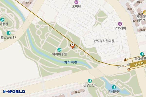 마리미공원 위치 지도 — 경기도 김포시 김포한강7로22번길 174-16, 김포시 마리미공원 공중화장실 (마산동)