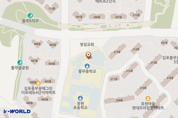 교사동 화장실 위치 지도 — 경기도 김포시 유현로33번길 60, 풍무중학교 (풍무동)