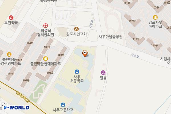 미래관 화장실 위치 지도 — 경기도 김포시 사우로 20, 사우초등학교 (사우동)