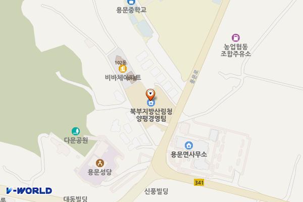 북부지방산림청양평경영팀(공사중) 위치 지도 — 경기도 양평군 용문면 용문로 431
