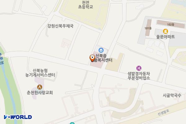 신북읍행정복지센터 위치 지도 — 강원특별자치도 춘천시 신북읍 율문길 75