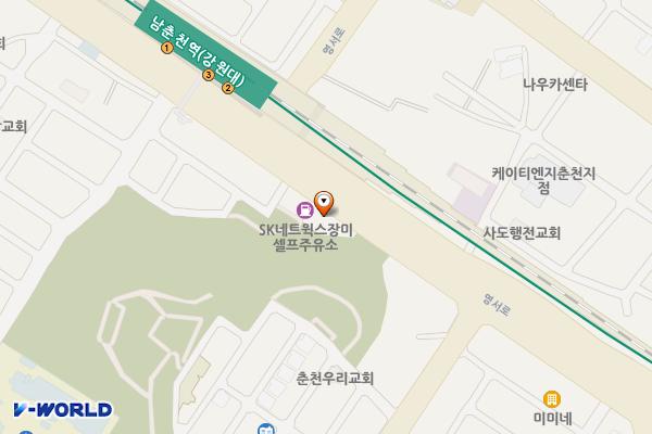 현대오일뱅크㈜직영 장미셀프주유소 위치 지도 — 강원특별자치도 춘천시 영서로 2241