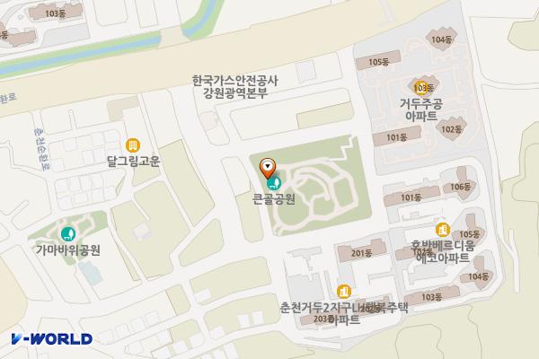 큰골공원 위치 지도 — 강원특별자치도 춘천시 동내면 거두택지길 67